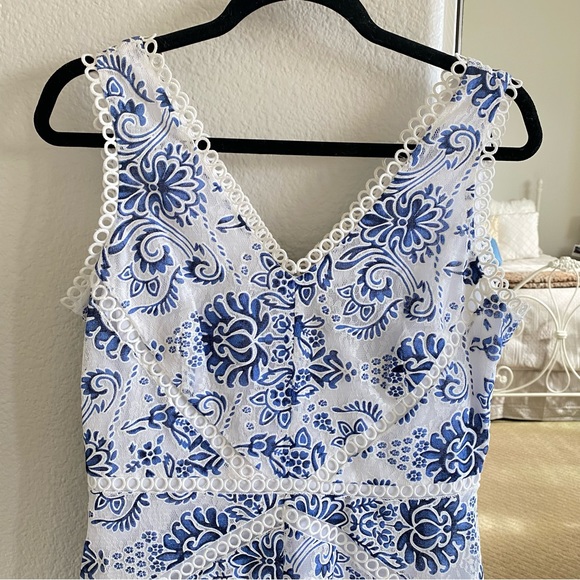 Women’s Just Taylor Sleeveless Blue Floral Lace Overlay Midi Dress Size 8 - Picture 3 of 9